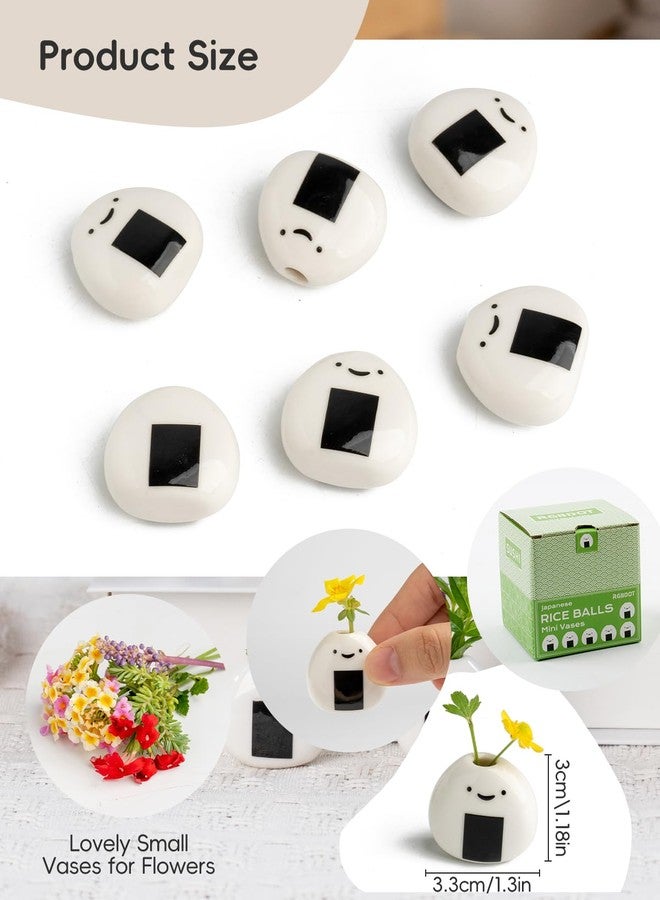 RGBDOT 6 PCS Cute Handmade Ceramic Mini Vases - Japanese Onigiri Rice Ball Design for Dried Flowers and Small Stems, Adorable Mini Table Decor, Unique Japanese Craft Gift - Image 2